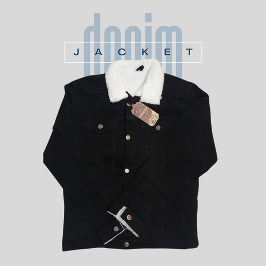 DENIM JACKET - BLACK (WHITE BUTTONS)